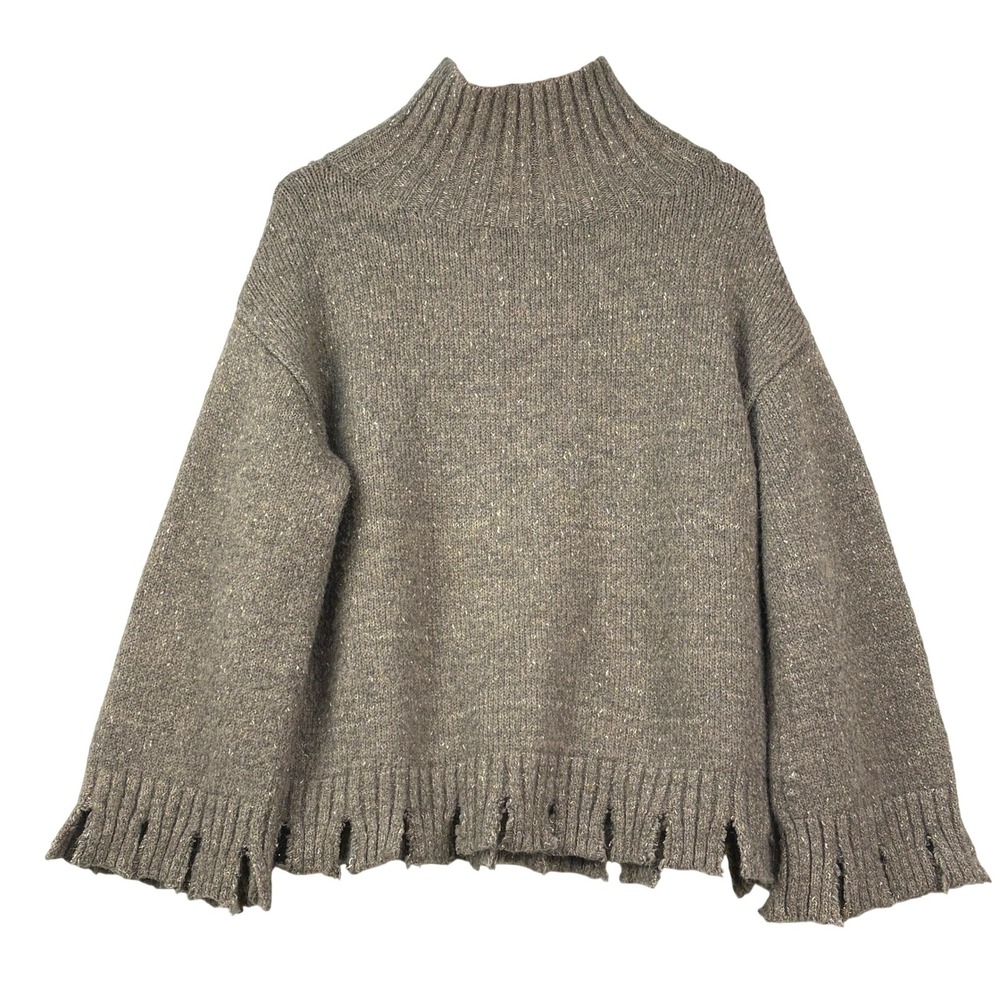 Women Streetwear Chunky Sweater Frayed Boxy Glitter M/L Taupe Gorp Core Edgy